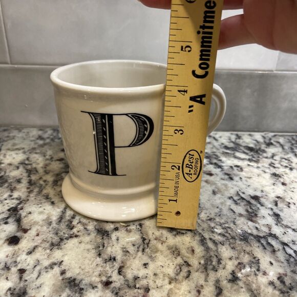 Anthropologie Monogram Initial “P” Coffee Mug Black White 12 Ounces - Picture 6 of 6